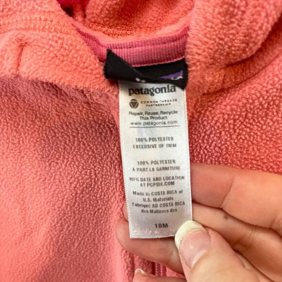 Patagonia Baby Fleece Jacket With Hood Pink Zippered Front Size 18M Polyester Co - Picture 3 of 6